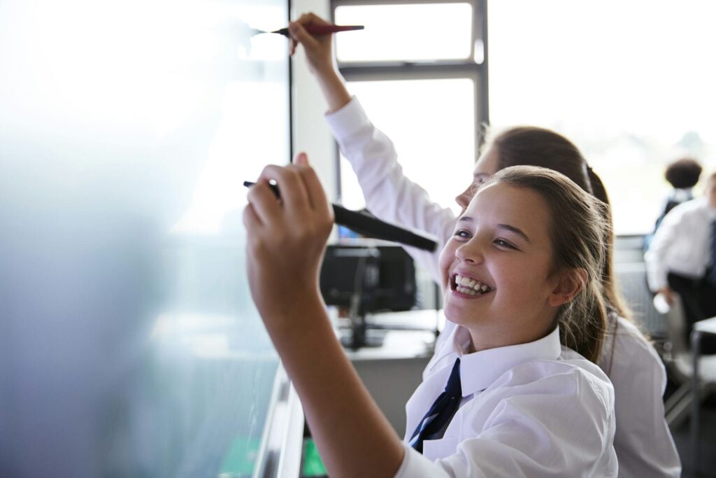 uniformed private school using interactive whiteboard