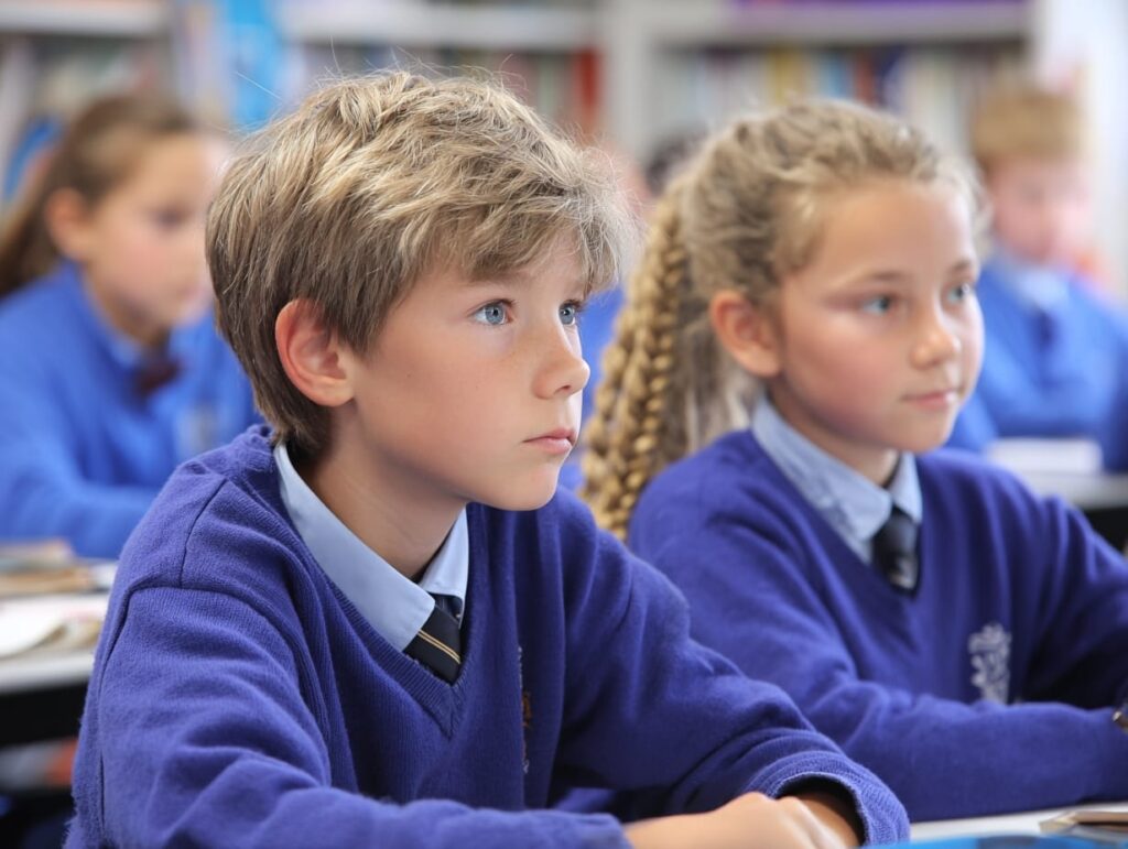 private school students learning