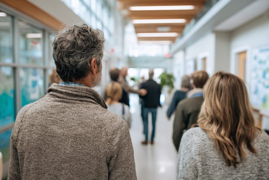 Parents touring a school, showing how an assessment day differs from a parent tour