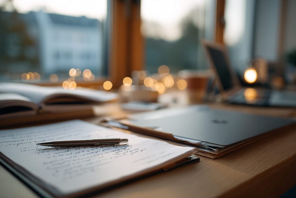 An educator's notes and student file on a desk, representing the review after the assessment day