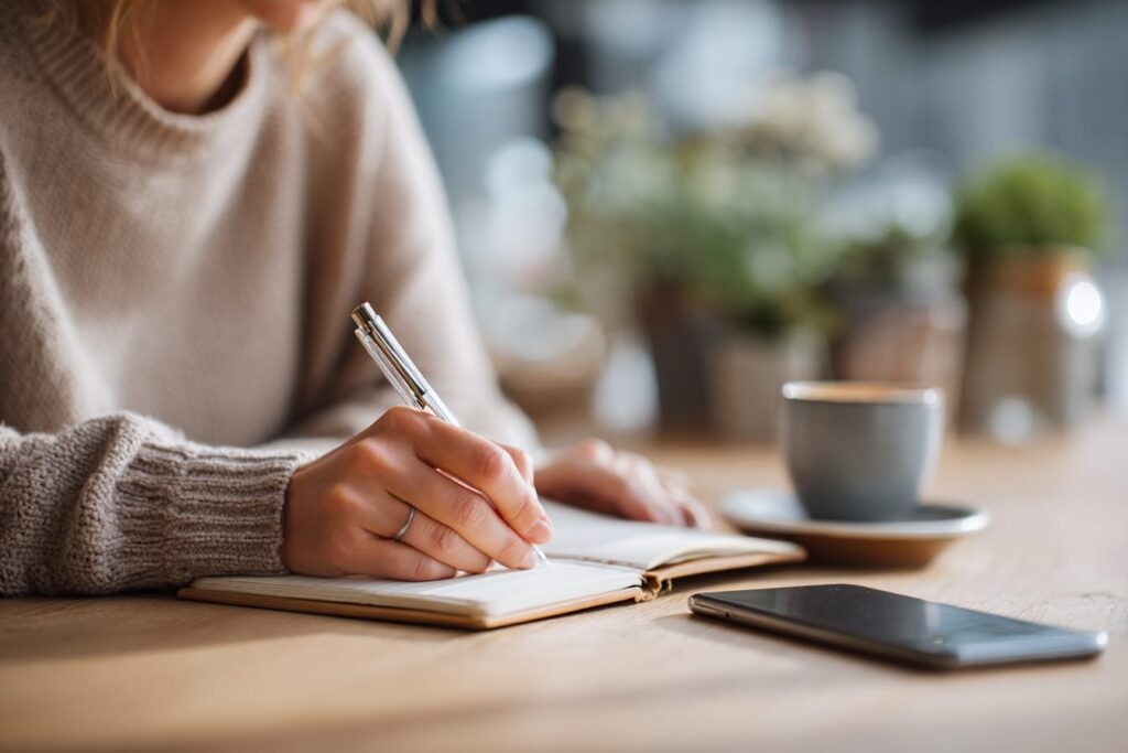 Writing a list of questions in a notebook, on what parents should ask before the assessment