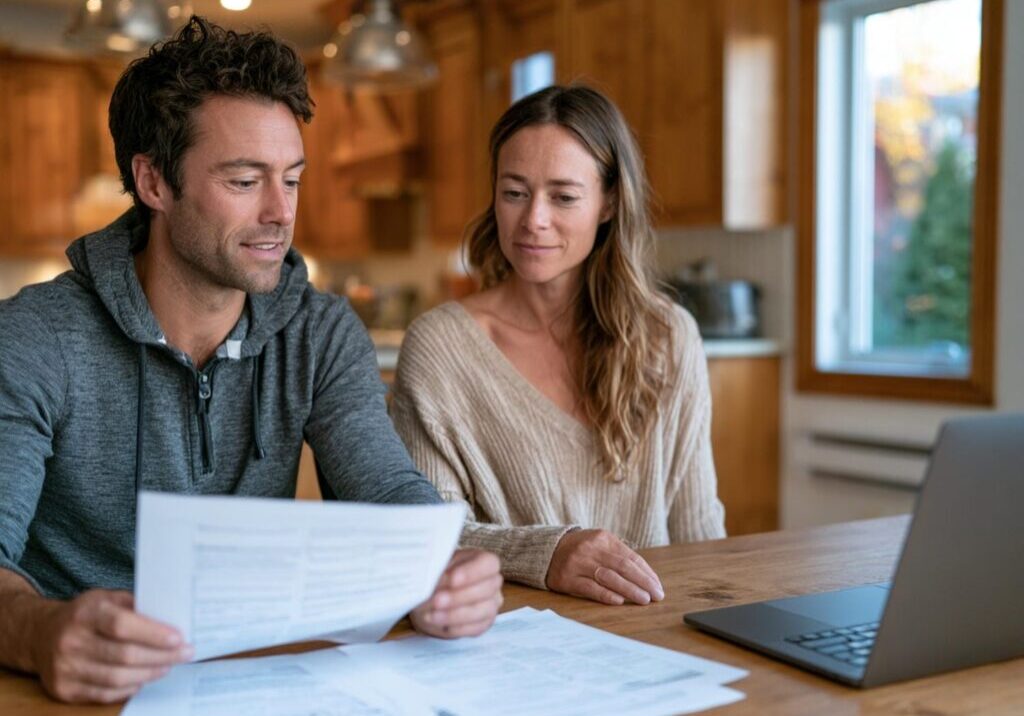 Parents comparing Ontario inspected private school information for York Region at their kitchen table